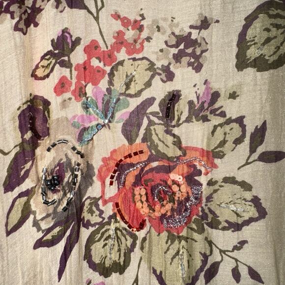 Aratta Silent Journey Hand-Beaded Floral Kimono Duster Topper Open Boho FLAWED - Picture 5 of 14